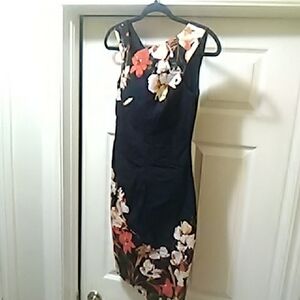 💲7⃣▶▶Chateau Black and Coral Green Cream  Floral Midi Dress Has Stretch